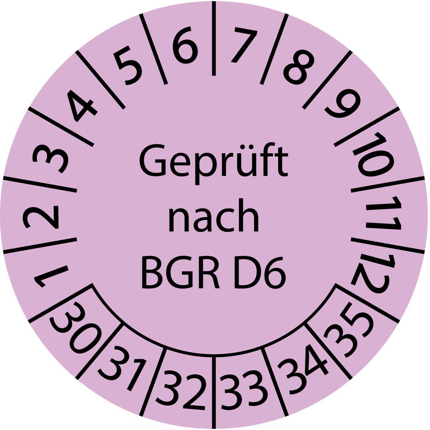Mehrjahresprüfetiketten, Geprüft nach BGR D6, Startjahr: 2030 aus Papier oder Plastik
