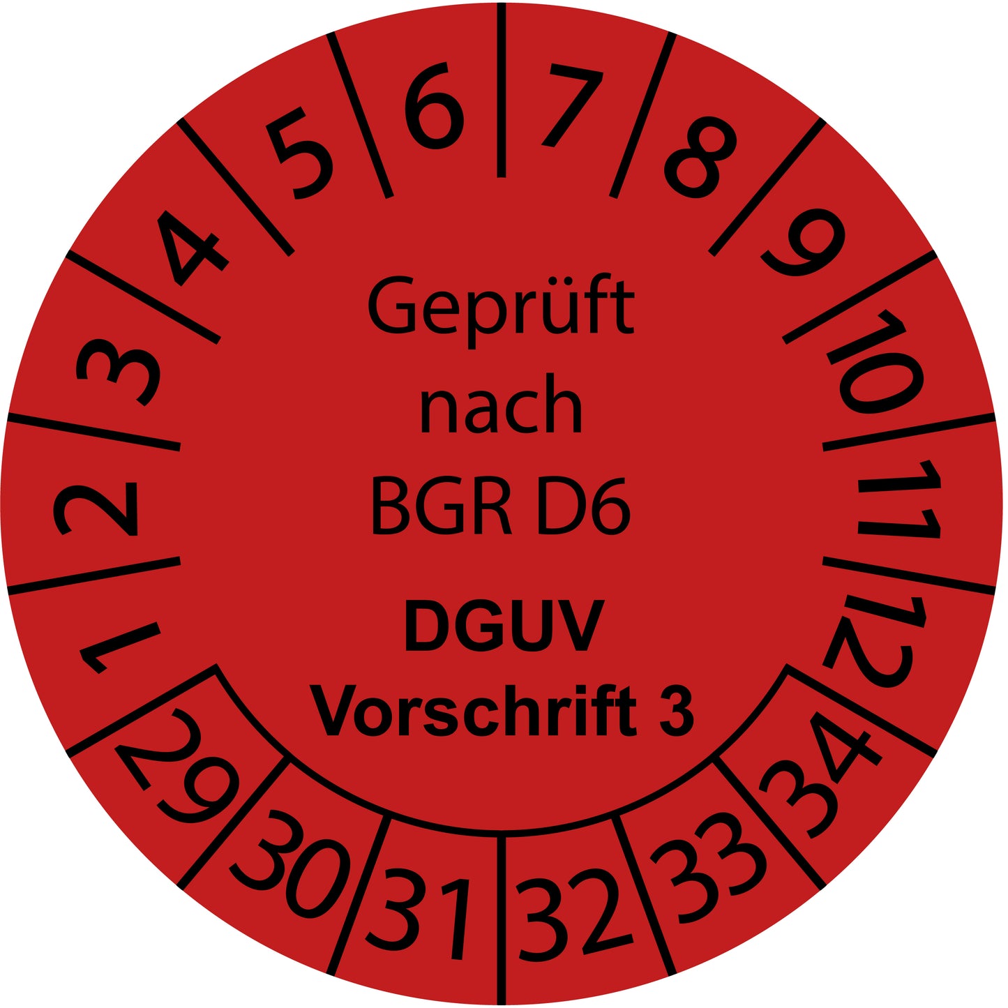 Mehrjahresprüfetiketten, Geprüft nach BGR D6, DGUV Vorschrift 3, Startjahr: 2029 aus Papier oder Plastik