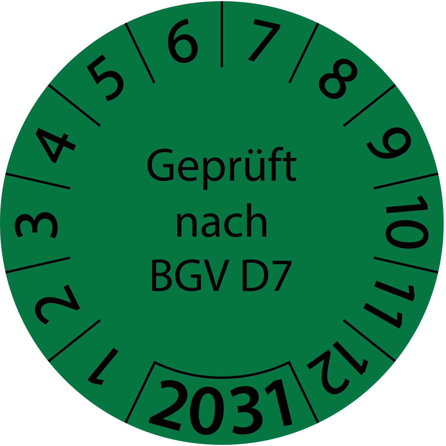Einjahresprüfetiketten, Geprüft nach BGV D7, Startjahr: 2031 aus Papier oder Plastik