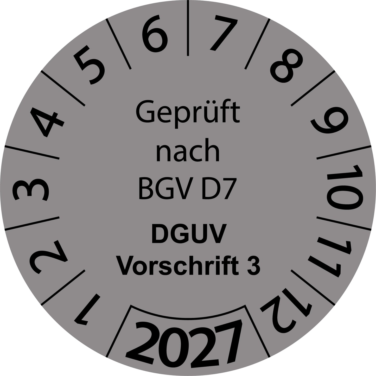 Einjahresprüfetiketten, Geprüft nach BGV D7, DGUV Vorschrift 3, Startjahr: 2027 aus Papier oder Plastik