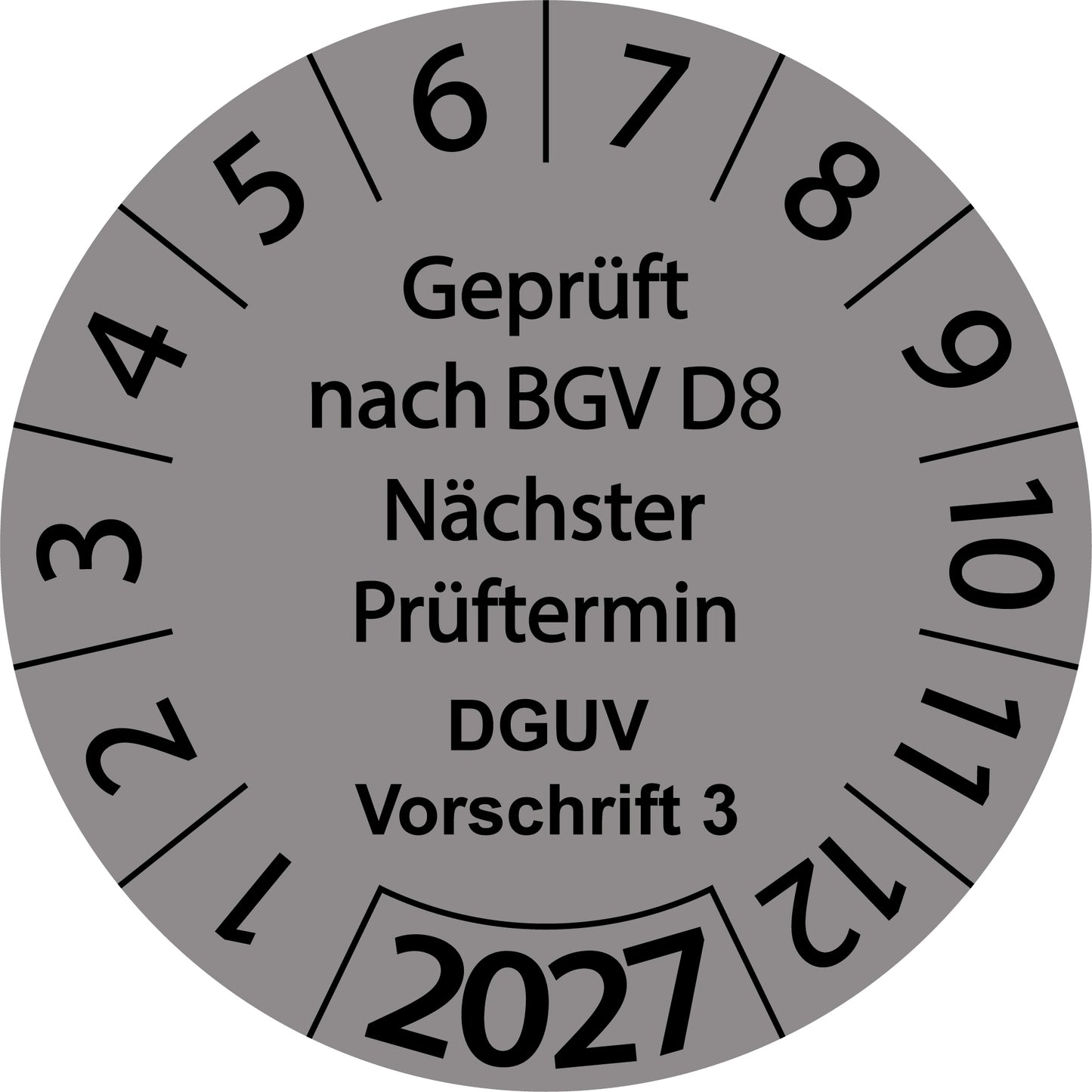 Einjahresprüfetiketten, Geprüft nach BGV D8, Nächster Prüftermin, DGUV Vorschrift 3, Startjahr: 2027 aus Papier oder Plastik