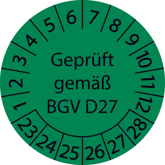 Prüfetiketten, Geprüft gemäß BGV D27, Startjahr: 2023 aus Papier oder Plastik