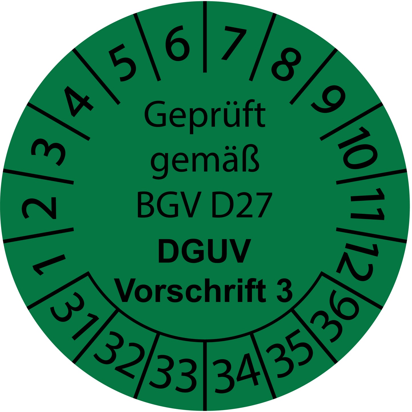 Mehrjahresprüfetiketten, Geprüft gemäß BGV D27, DGUV Vorschrift 3, Startjahr: 2031 aus Papier oder Plastik