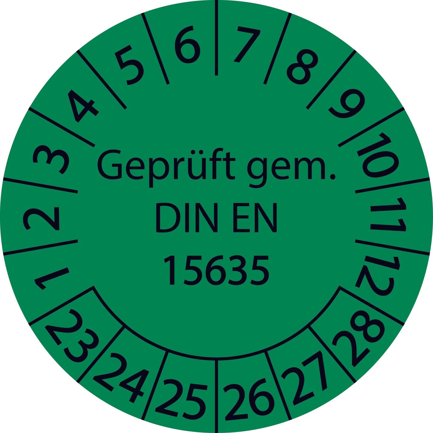 Mehrjahresprüfetiketten, Geprüft gem. DIN EN 15635 Regalprüfung, Startjahr: 2023 aus Papier oder Plastik
