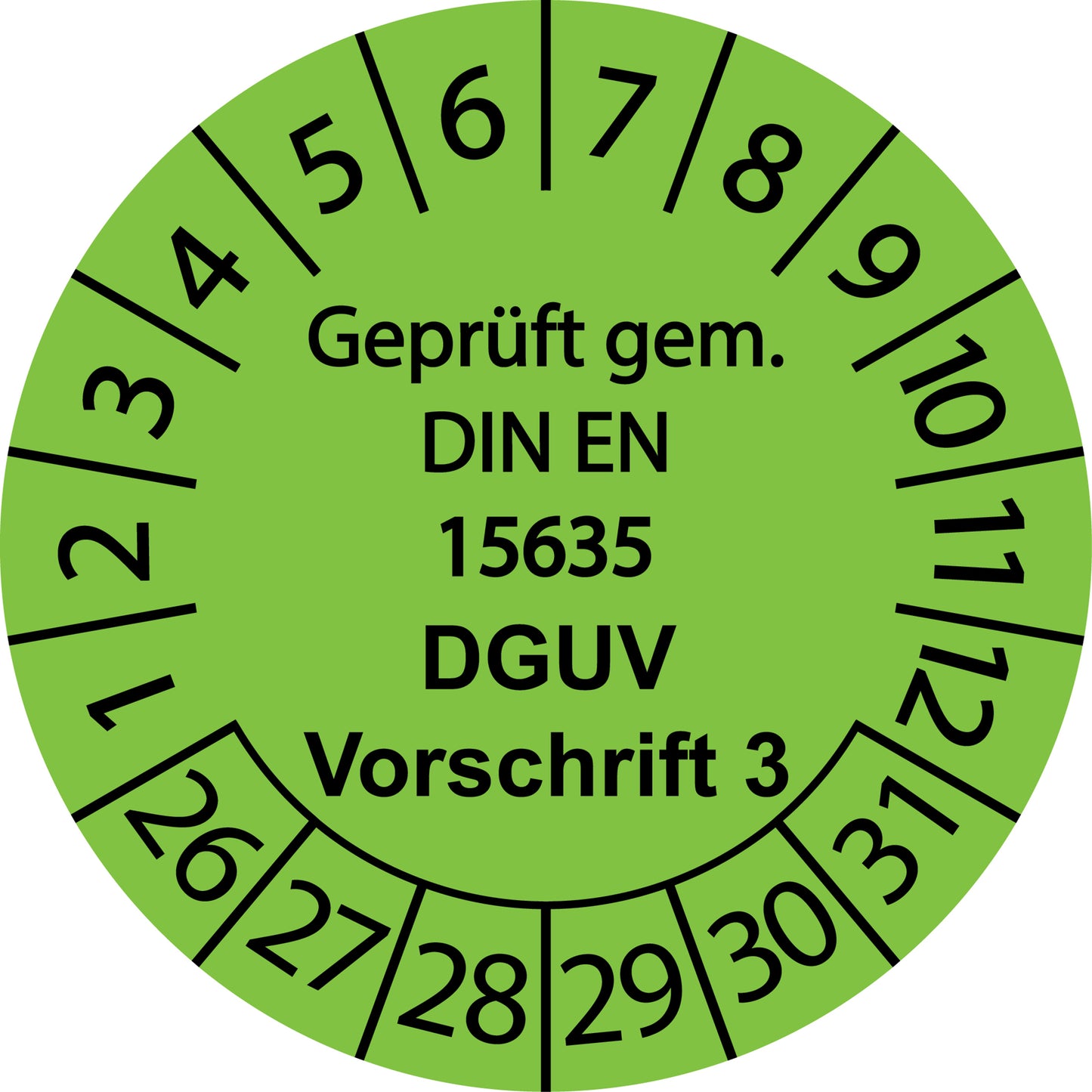 Mehrjahresprüfetiketten, Geprüft gem. DIN EN 15635, DGUV Vorschrift 3, Startjahr: 2026 aus Papier oder Plastik