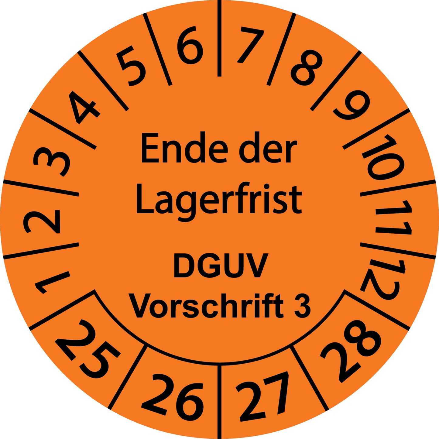 Mehrjahresprüfetiketten, Ende der Lagerfrist, DGUV Vorschrift 3, Startjahr: 2025 aus Papier oder Plastik