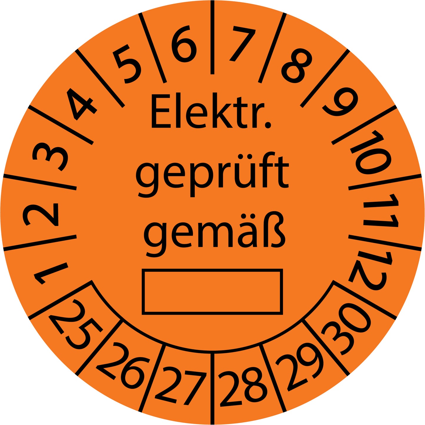 Mehrjahresprüfetiketten, Elektrisch geprüft gemäß ..., Startjahr: 2025 aus Papier oder Plastik