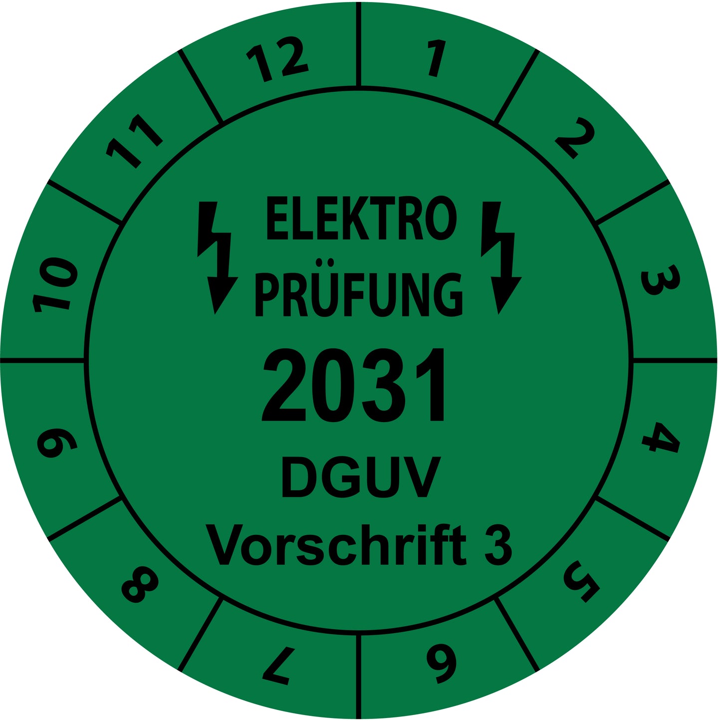 Einjahresprüfetiketten, Elektroprüfung, DGUV Vorschrift 3, Startjahr: 2031 aus Papier oder Plastik