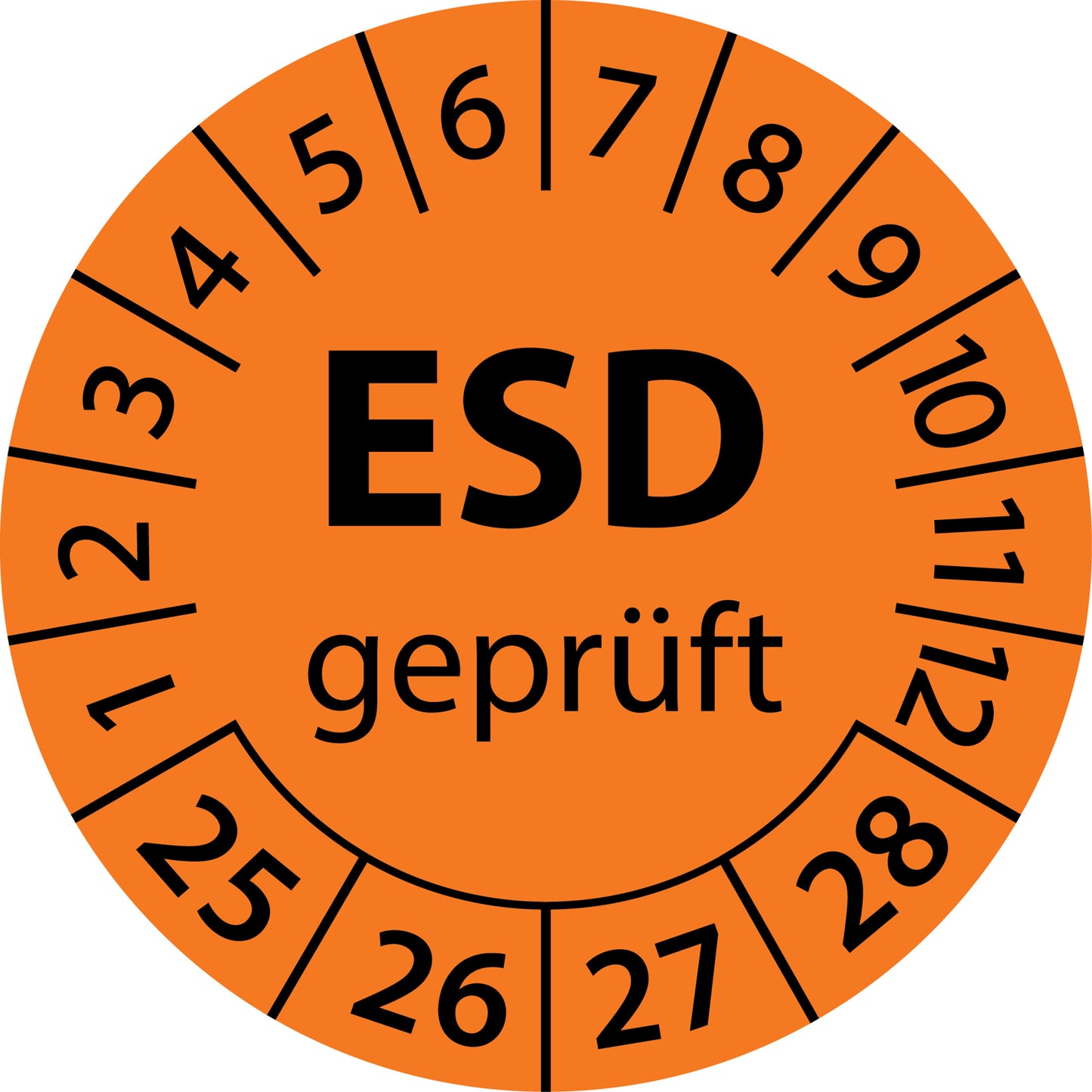 Mehrjahresprüfetiketten, ESD geprüft, Startjahr: 2025 aus Papier oder Plastik