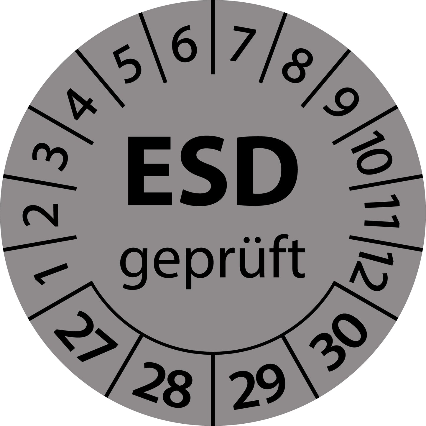 Mehrjahresprüfetiketten, ESD geprüft, Startjahr: 2027 aus Papier oder Plastik