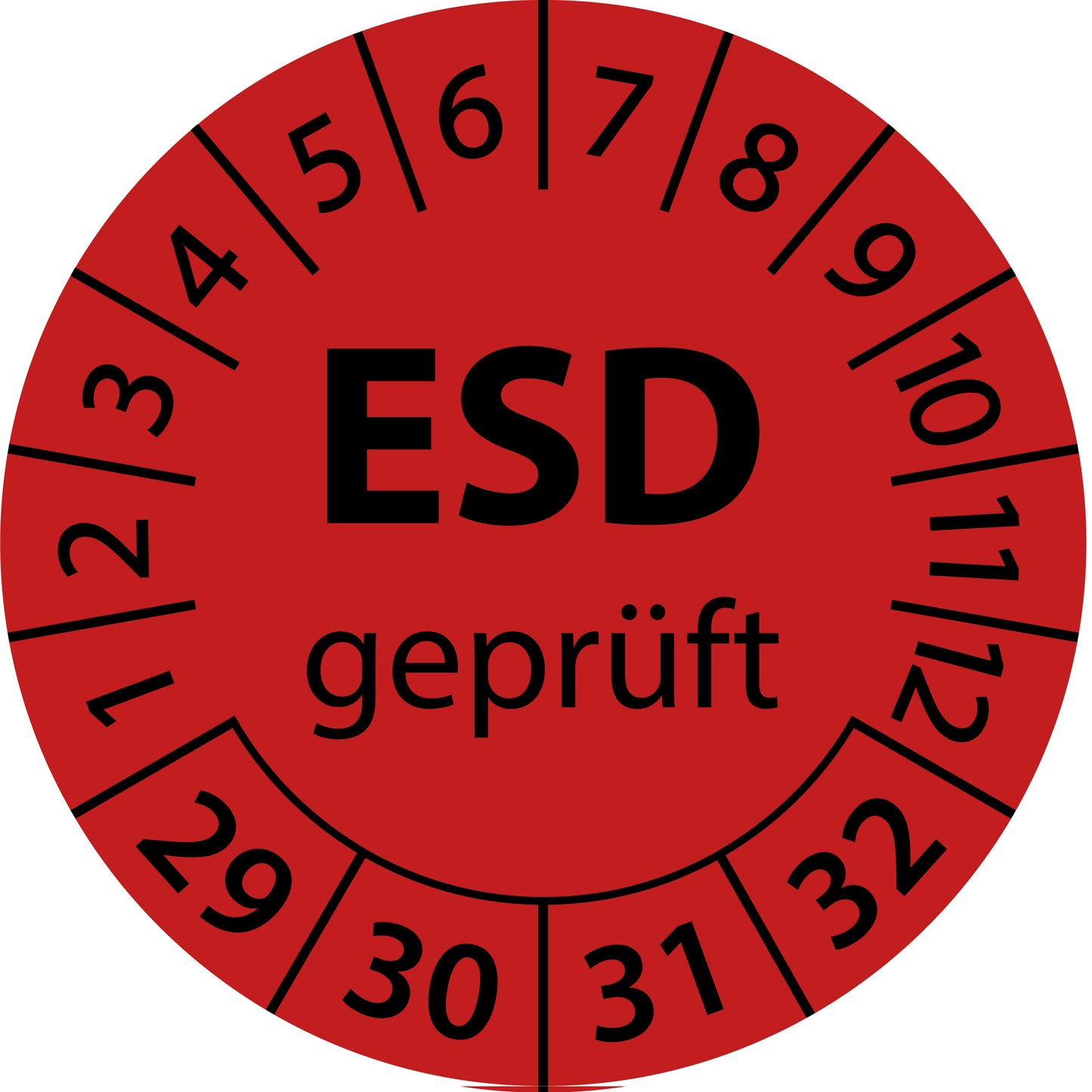 Mehrjahresprüfetiketten, ESD geprüft, Startjahr: 2029 aus Papier oder Plastik