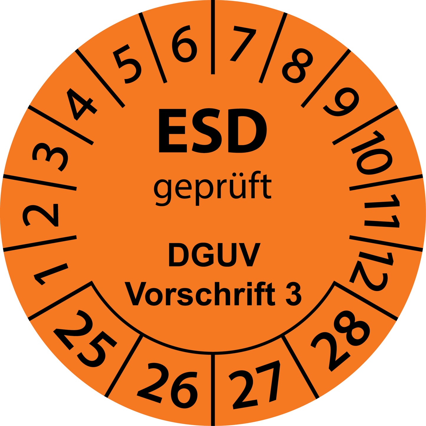 Mehrjahresprüfetiketten, ESD geprüft, DGUV Vorschrift 3, Startjahr: 2025 aus Papier oder Plastik
