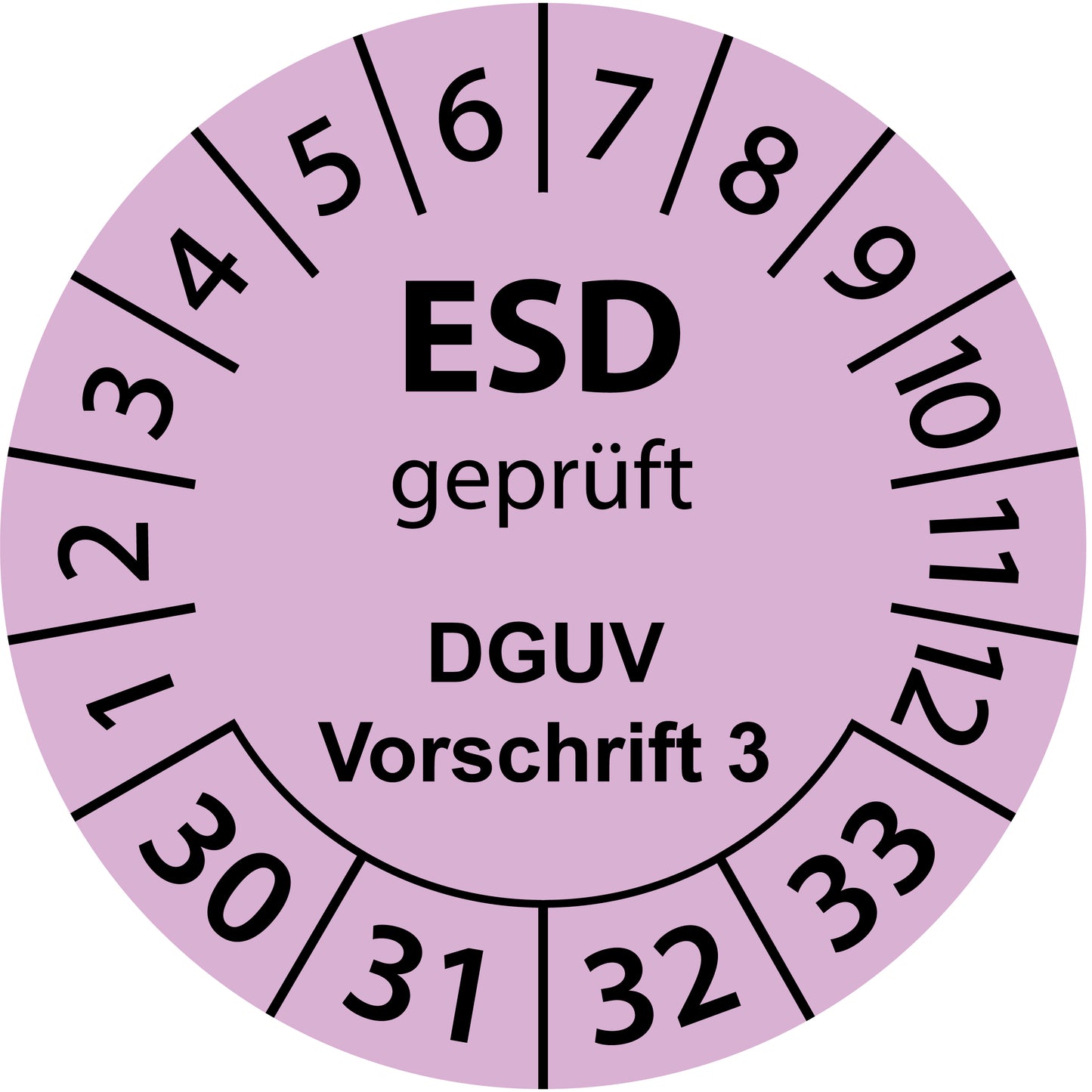 Mehrjahresprüfetiketten, ESD geprüft, DGUV Vorschrift 3, Startjahr: 2030 aus Papier oder Plastik