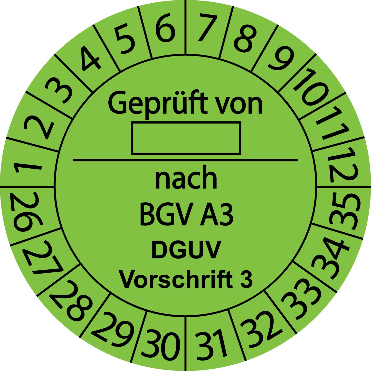 Mehrjahresprüfetiketten, Geprüft von ..., nach BGV A3, DGUV Vorschrift 3, Startjahr: 2026 aus Papier oder Plastik