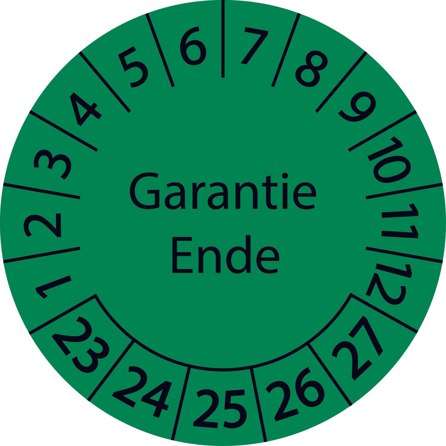 Mehrjahresprüfetiketten, Garantie Ende, Startjahr: 2023 aus Papier oder Plastik