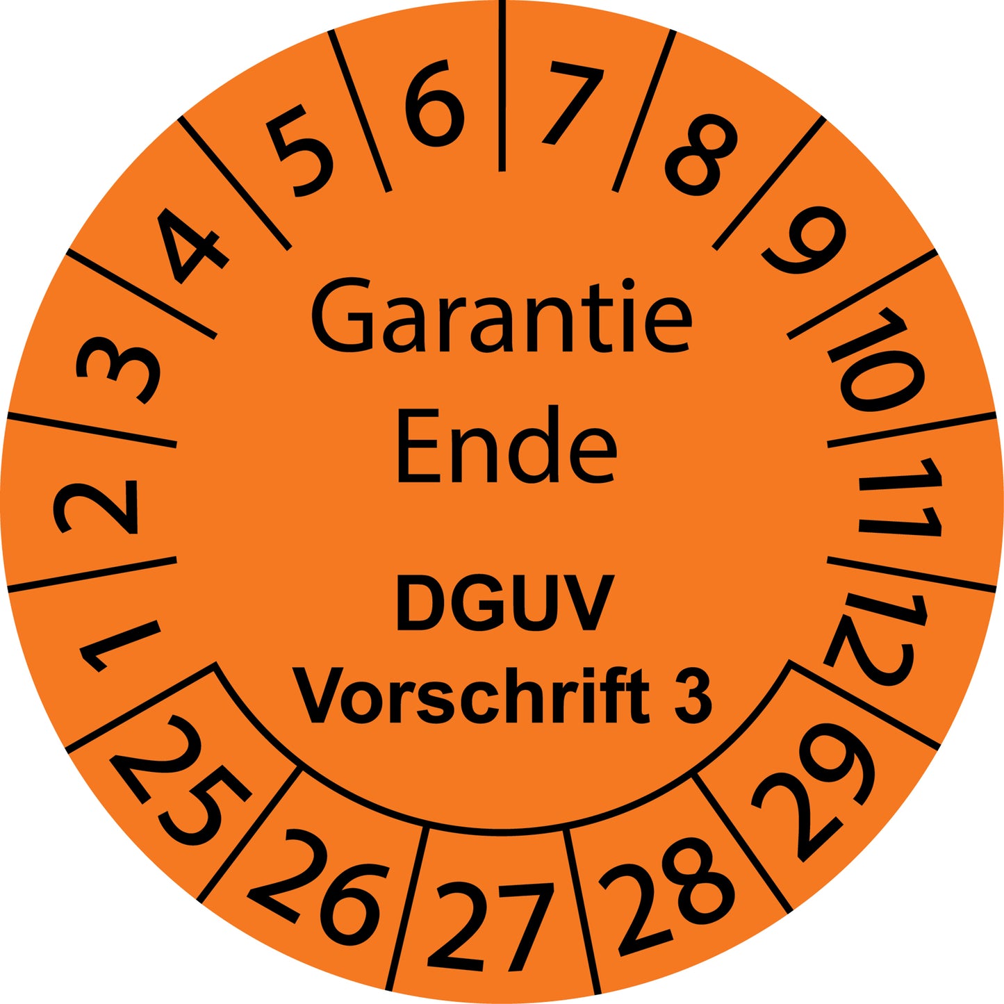 Mehrjahresprüfetiketten, Garantie Ende, DGUV Vorschrift 3, Startjahr: 2025 aus Papier oder Plastik