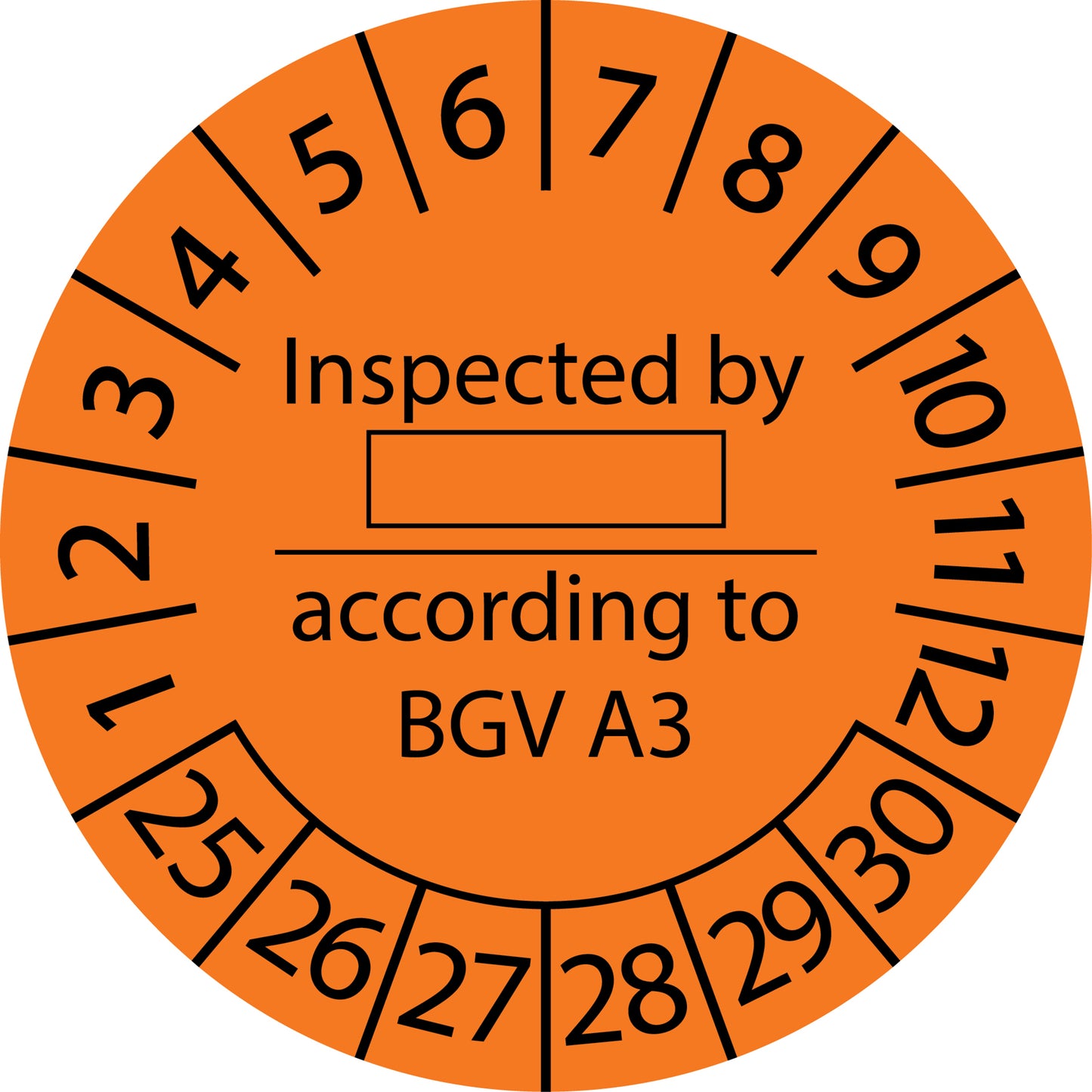 Mehrjahresprüfetiketten, Inspected by ..., according to BGV A3, Startjahr: 2025 aus Papier oder Plastik