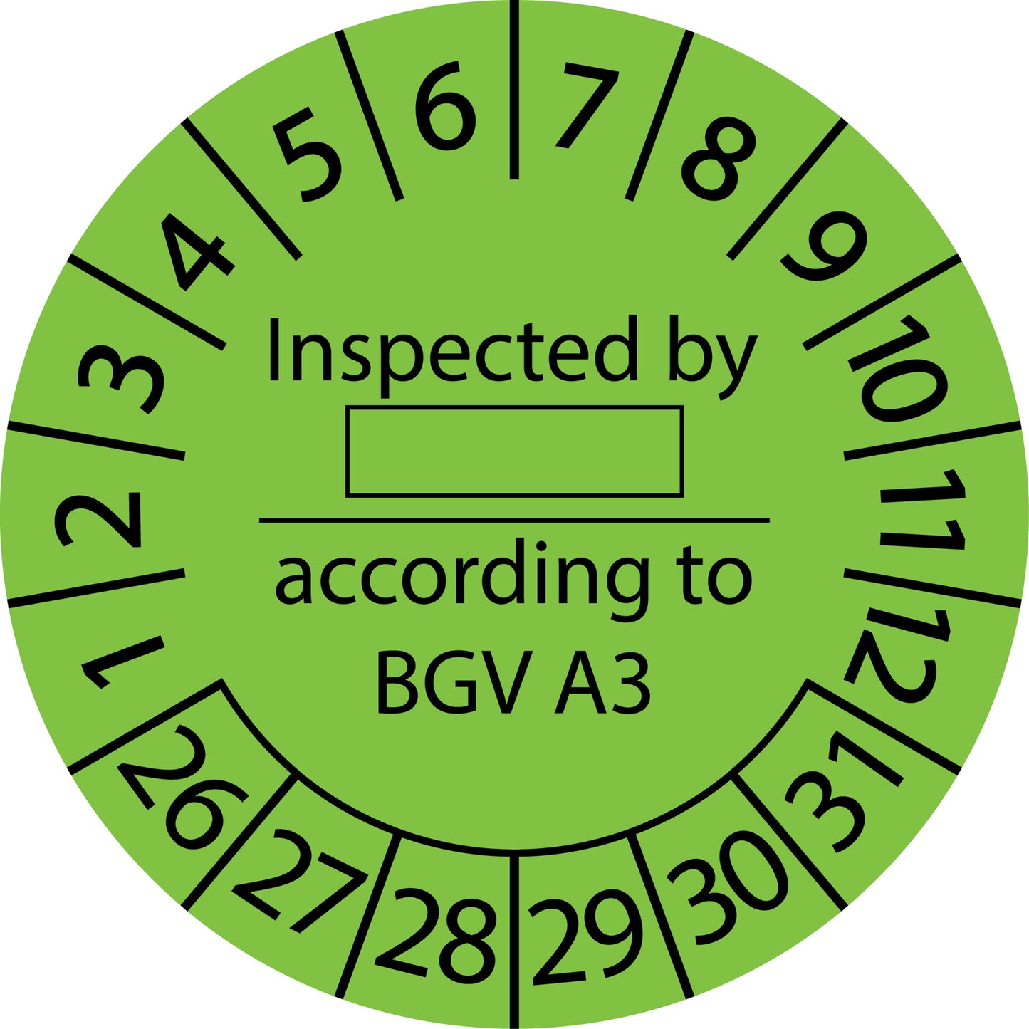 Mehrjahresprüfetiketten, Inspected by ..., according to BGV A3, Startjahr: 2026 aus Papier oder Plastik