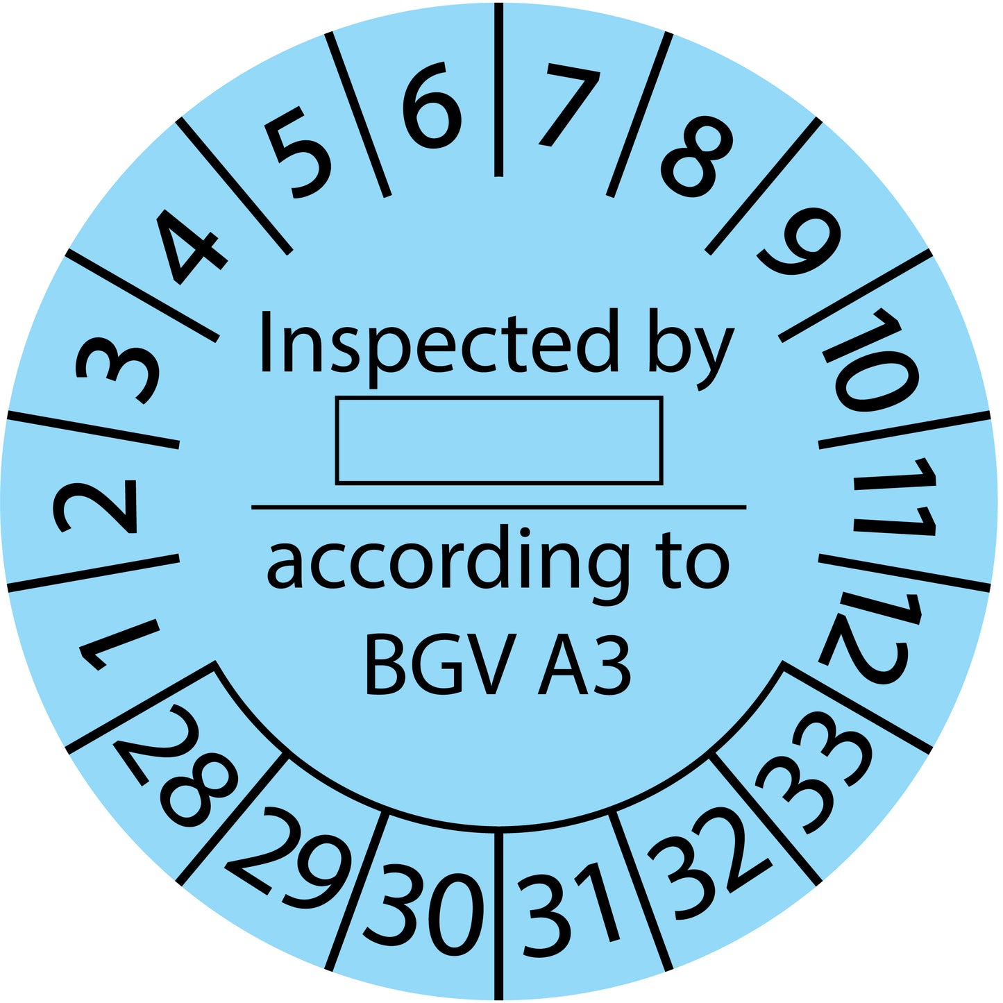 Mehrjahresprüfetiketten, Inspected by ..., according to BGV A3, Startjahr: 2028 aus Papier oder Plastik