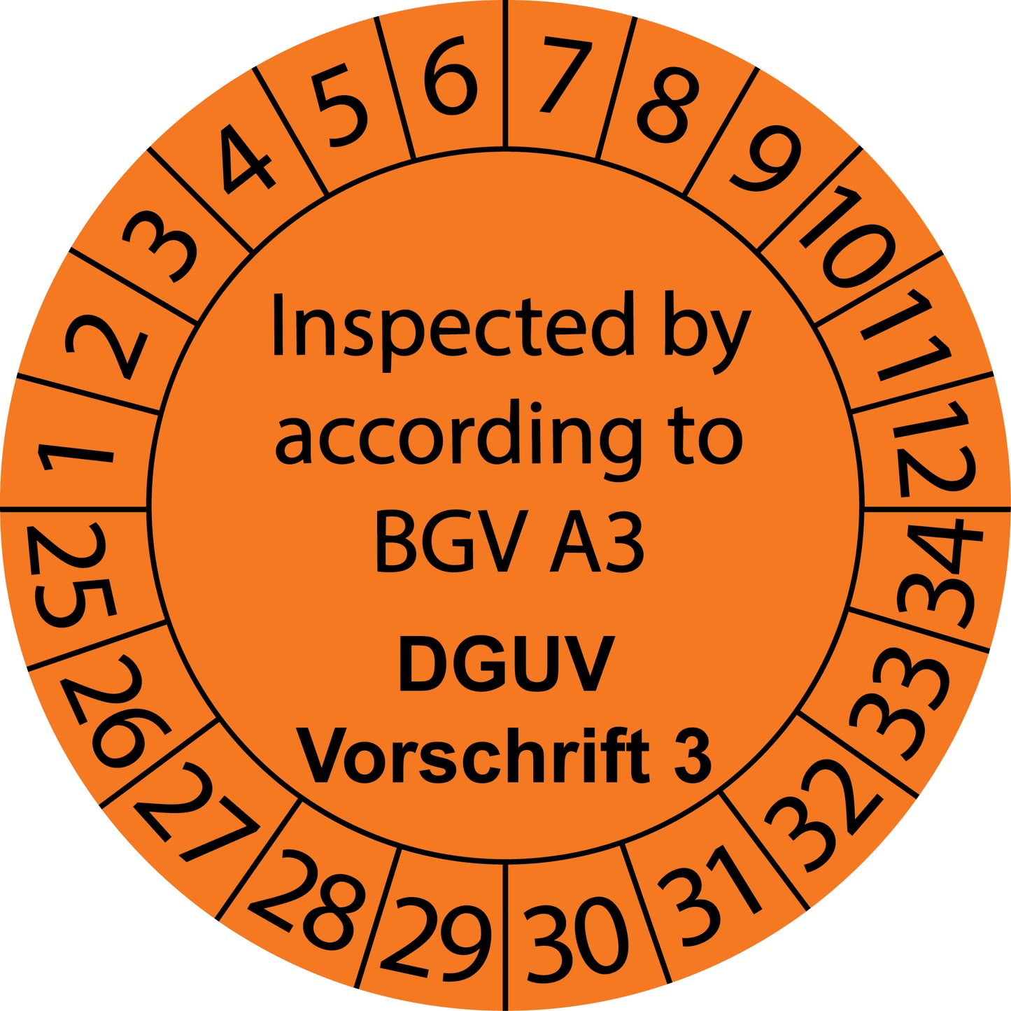 Mehrjahresprüfetiketten, Inspected by according to BGV A3, DGUV Vorschrift 3, Startjahr: 2025 aus Papier oder Plastik