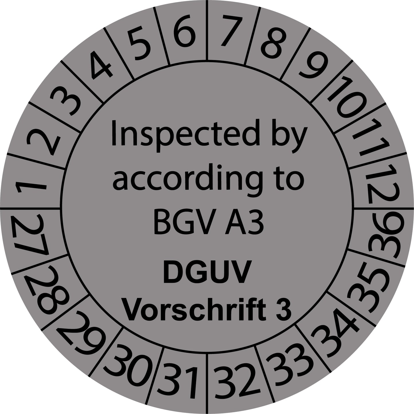Mehrjahresprüfetiketten, Inspected by according to BGV A3, DGUV Vorschrift 3, Startjahr: 2027 aus Papier oder Plastik