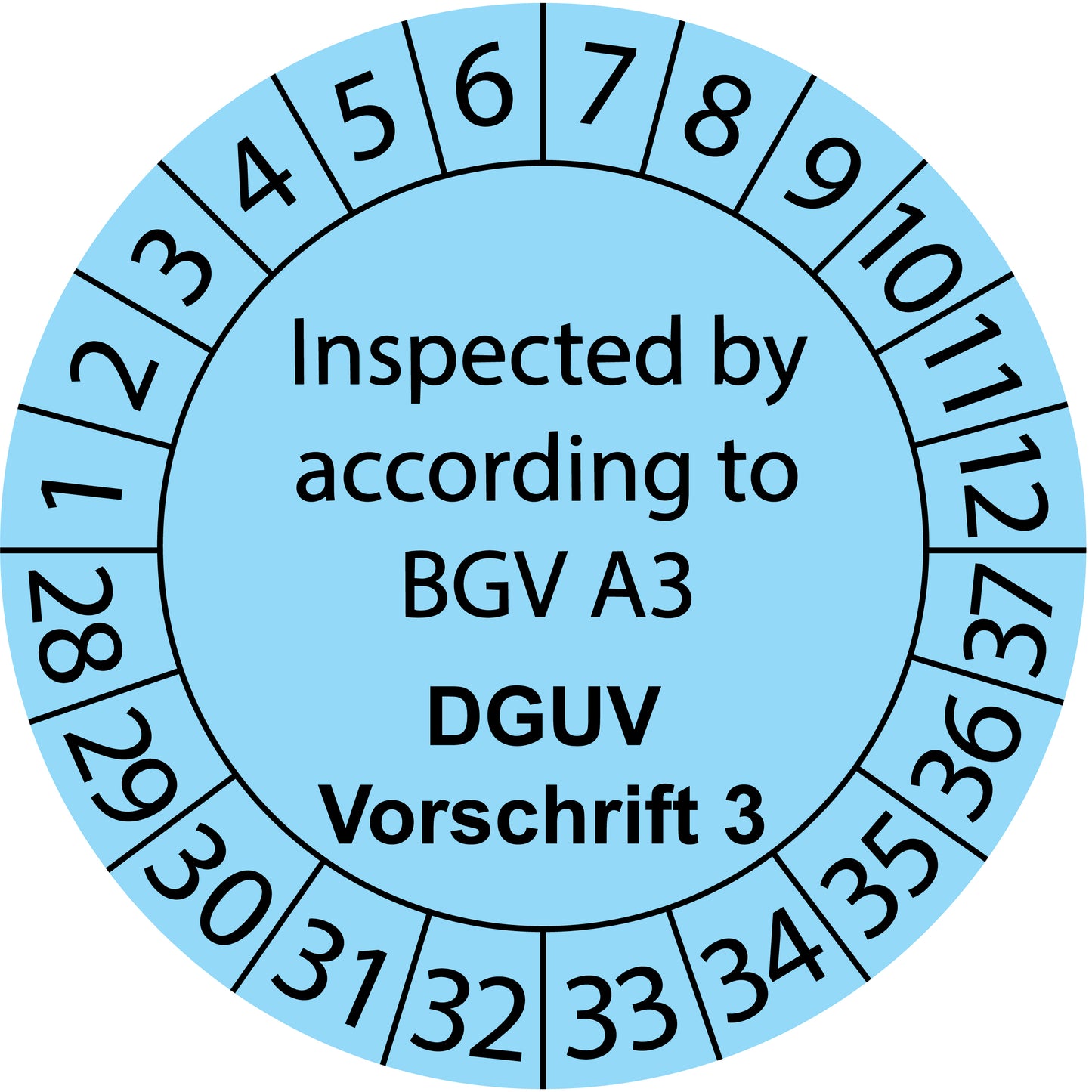Mehrjahresprüfetiketten, Inspected by according to BGV A3, DGUV Vorschrift 3, Startjahr: 2028 aus Papier oder Plastik