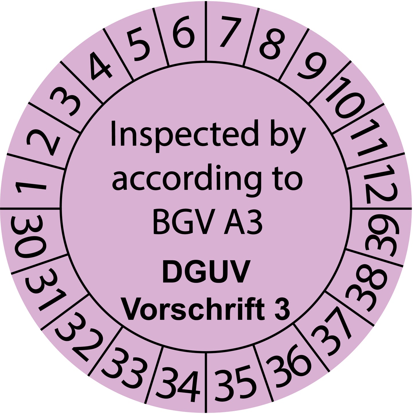 Mehrjahresprüfetiketten, Inspected by according to BGV A3, DGUV Vorschrift 3, Startjahr: 2030 aus Papier oder Plastik