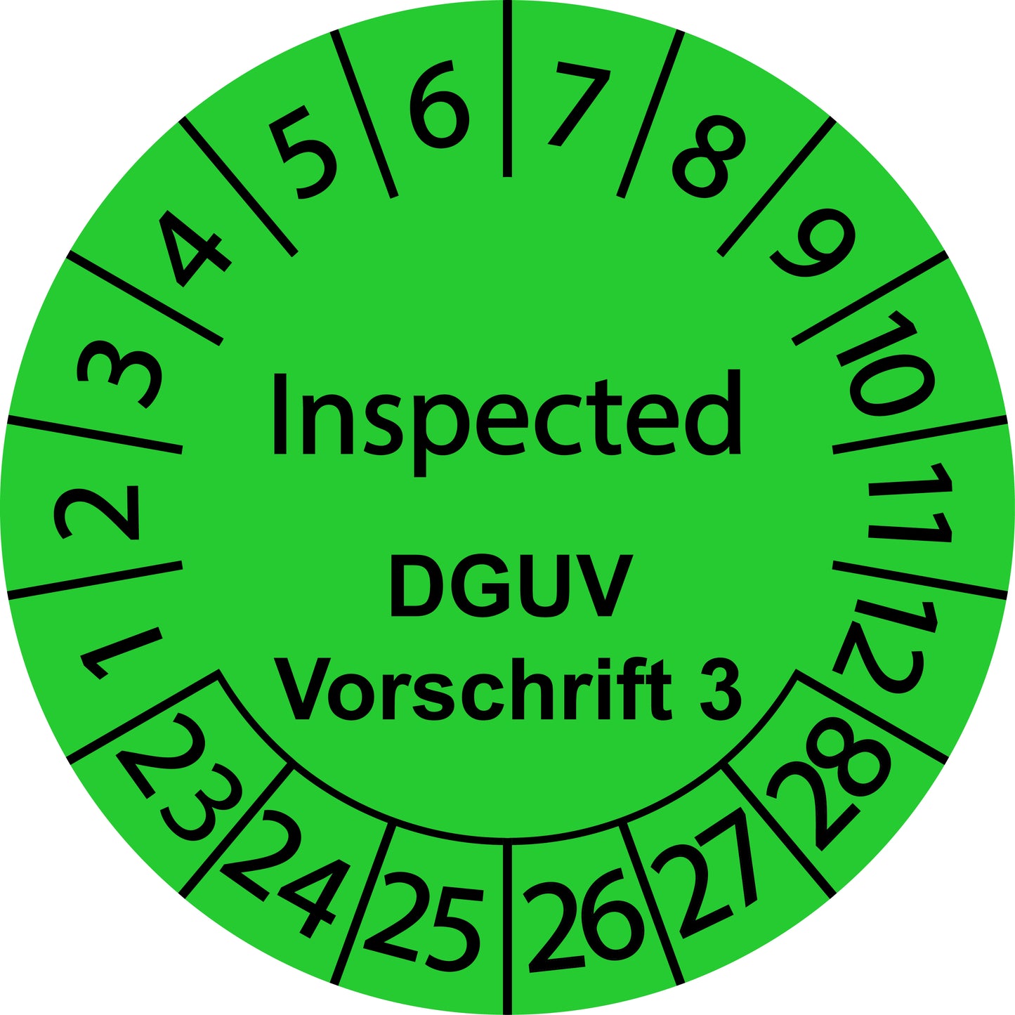 Mehrjahresprüfetiketten, Inspected, DGUV Vorschrift 3, Startjahr: 2023 aus Papier oder Plastik