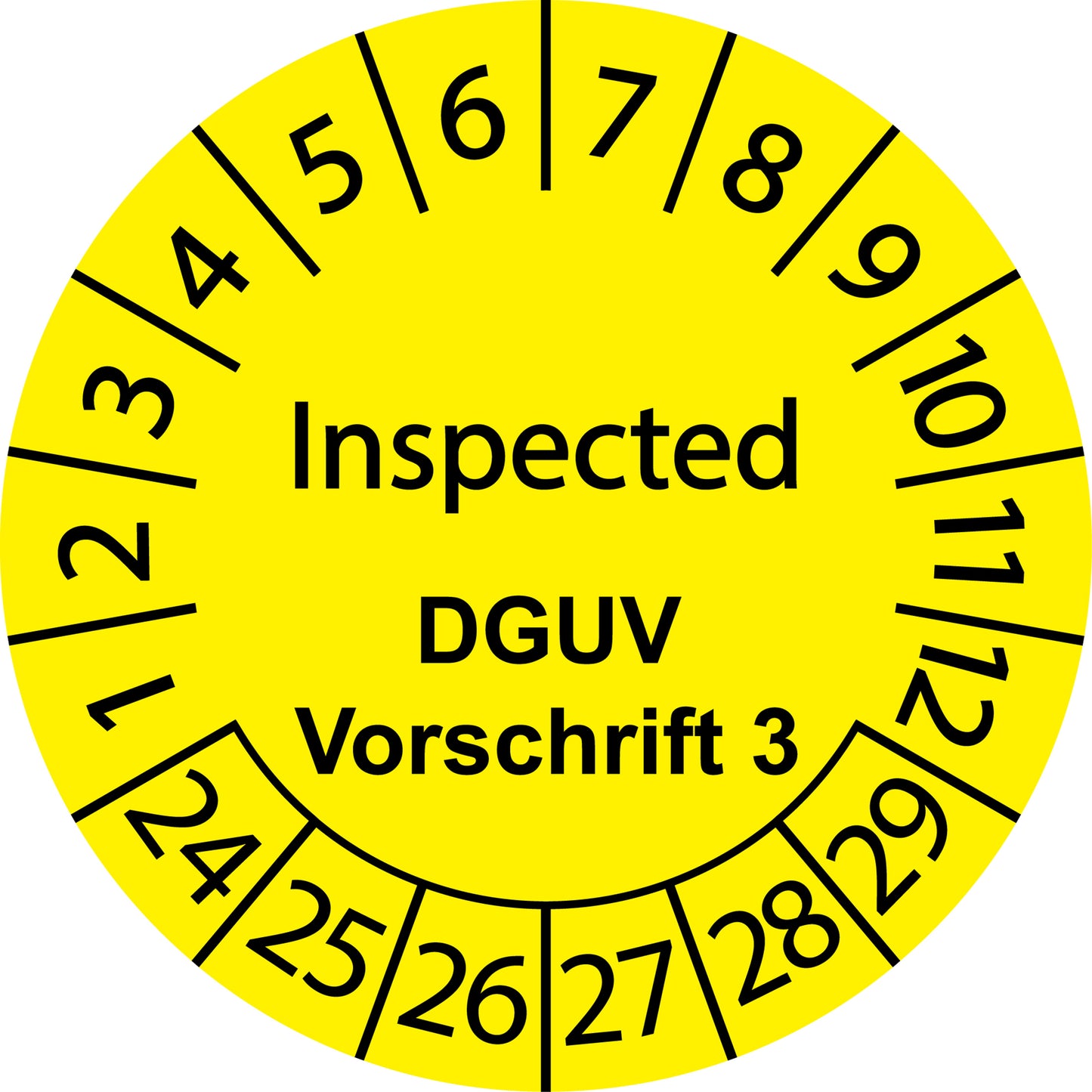 Mehrjahresprüfetiketten, Inspected, DGUV Vorschrift 3, Startjahr: 2024 aus Papier oder Plastik