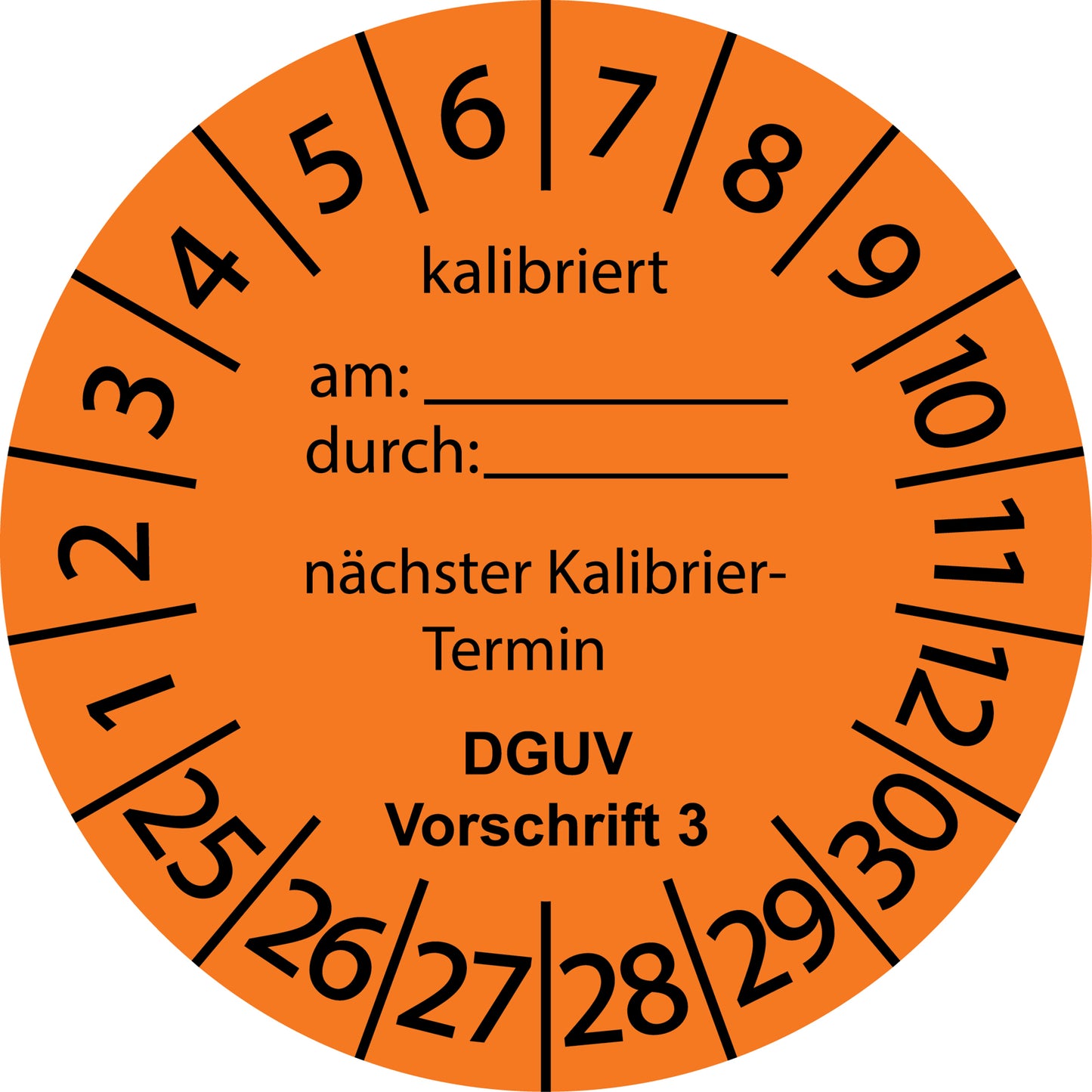 Mehrjahresprüfetiketten, Kalibriert am..., durch..., nächster Termin, DGUV Vorschrift 3, Startjahr: 2025 aus Papier oder Plastik