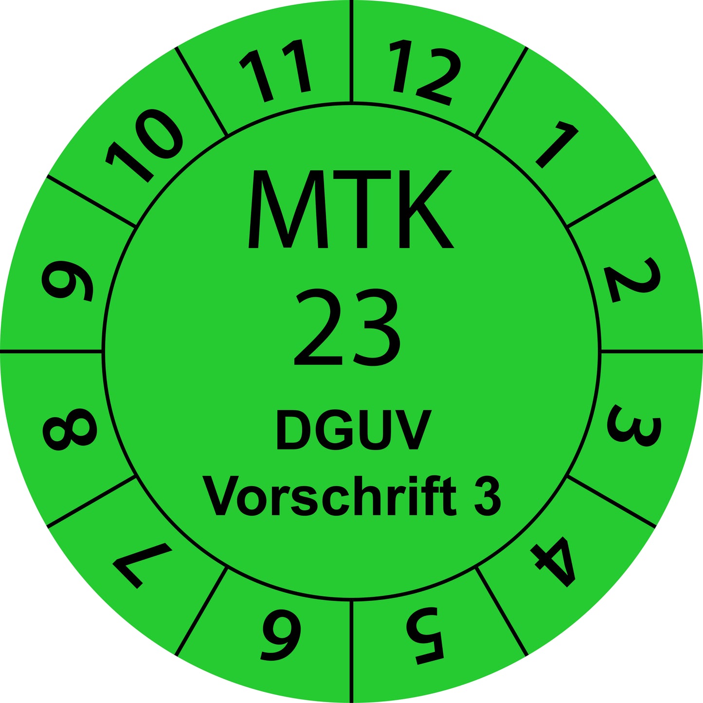 Einjahresprüfetiketten, Messtechnische Kontrolle 23, DGUV Vorschrift 3, Startjahr: 2023 aus Papier oder Plastik