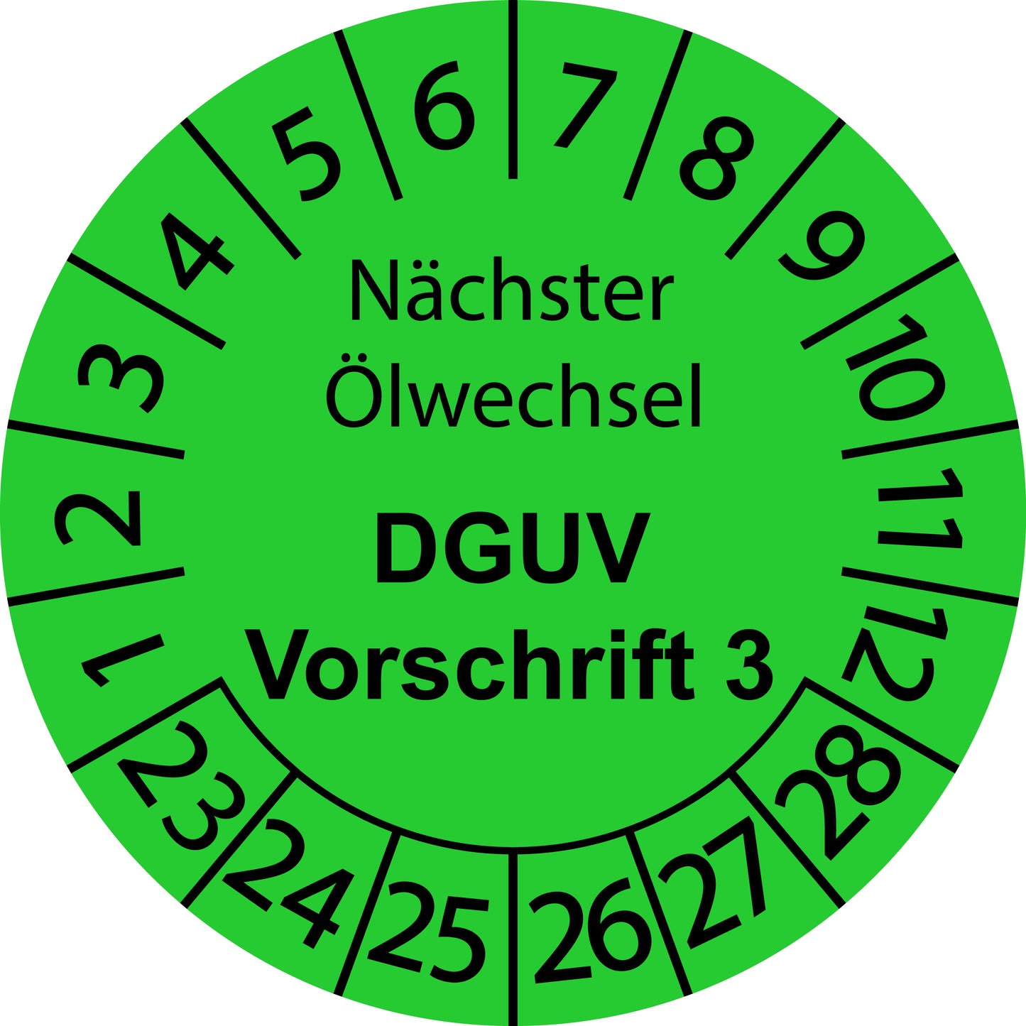 Mehrjahresprüfetiketten, Nächster Ölwechsel, DGUV Vorschrift 3, Startjahr: 2023 aus Papier oder Plastik