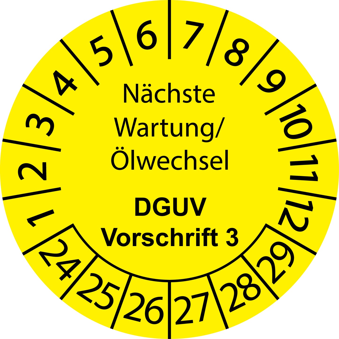 Mehrjahresprüfetiketten, Nächste Wartung/ Ölwechsel, DGUV Vorschrift 3, Startjahr: 2024 aus Papier oder Plastik