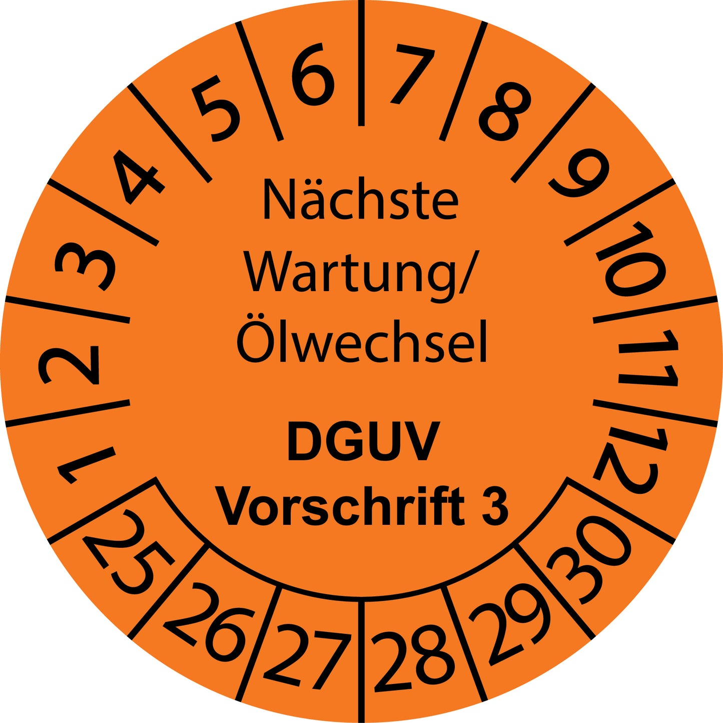 Mehrjahresprüfetiketten, Nächste Wartung/ Ölwechsel, DGUV Vorschrift 3, Startjahr: 2025 aus Papier oder Plastik