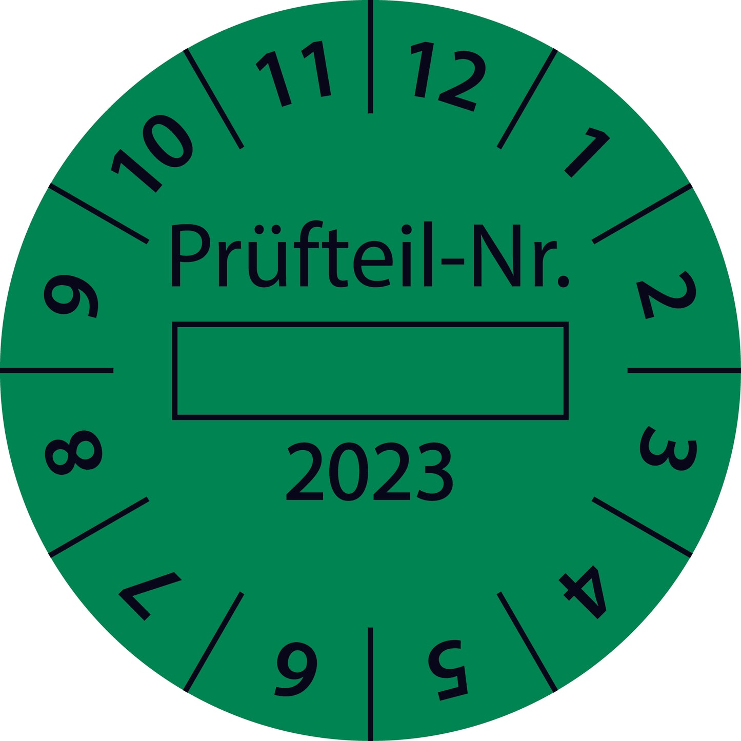 Einjahresprüfetiketten, Prüfteil-Nr. ..., Startjahr: 2023 aus Papier oder Plastik