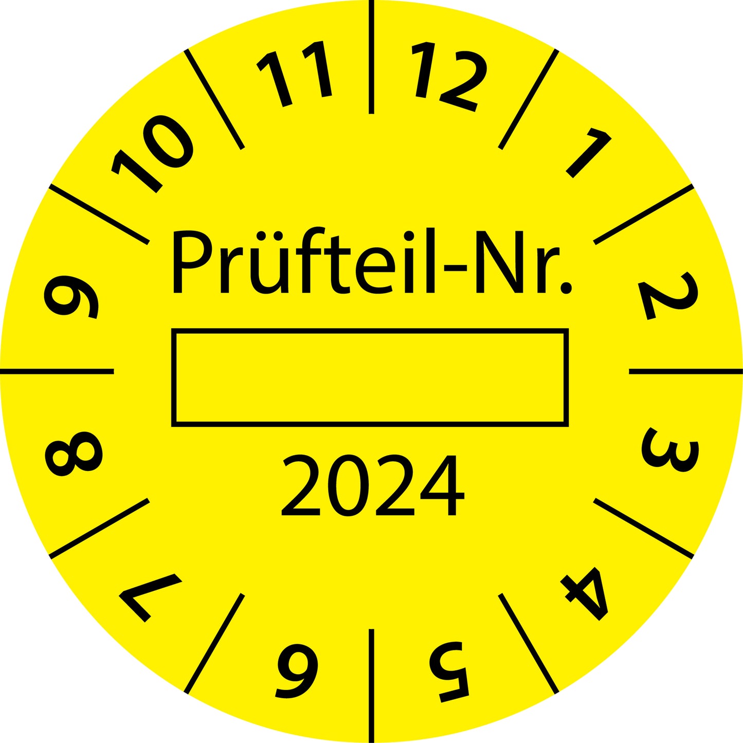 Einjahresprüfetiketten, Prüfteil-Nr. ..., Startjahr: 2024 aus Papier oder Plastik
