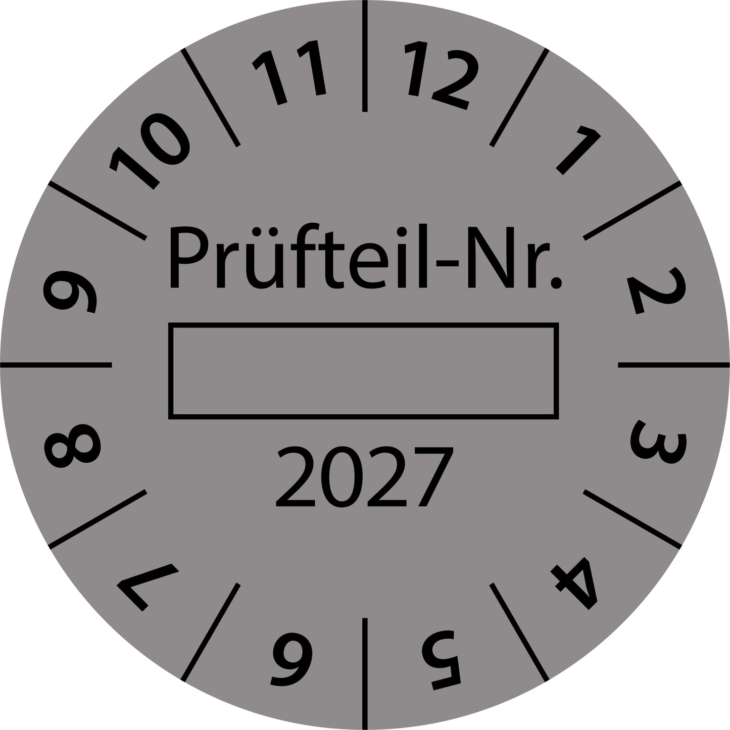 Einjahresprüfetiketten, Prüfteil-Nr. ..., Startjahr: 2027 aus Papier oder Plastik