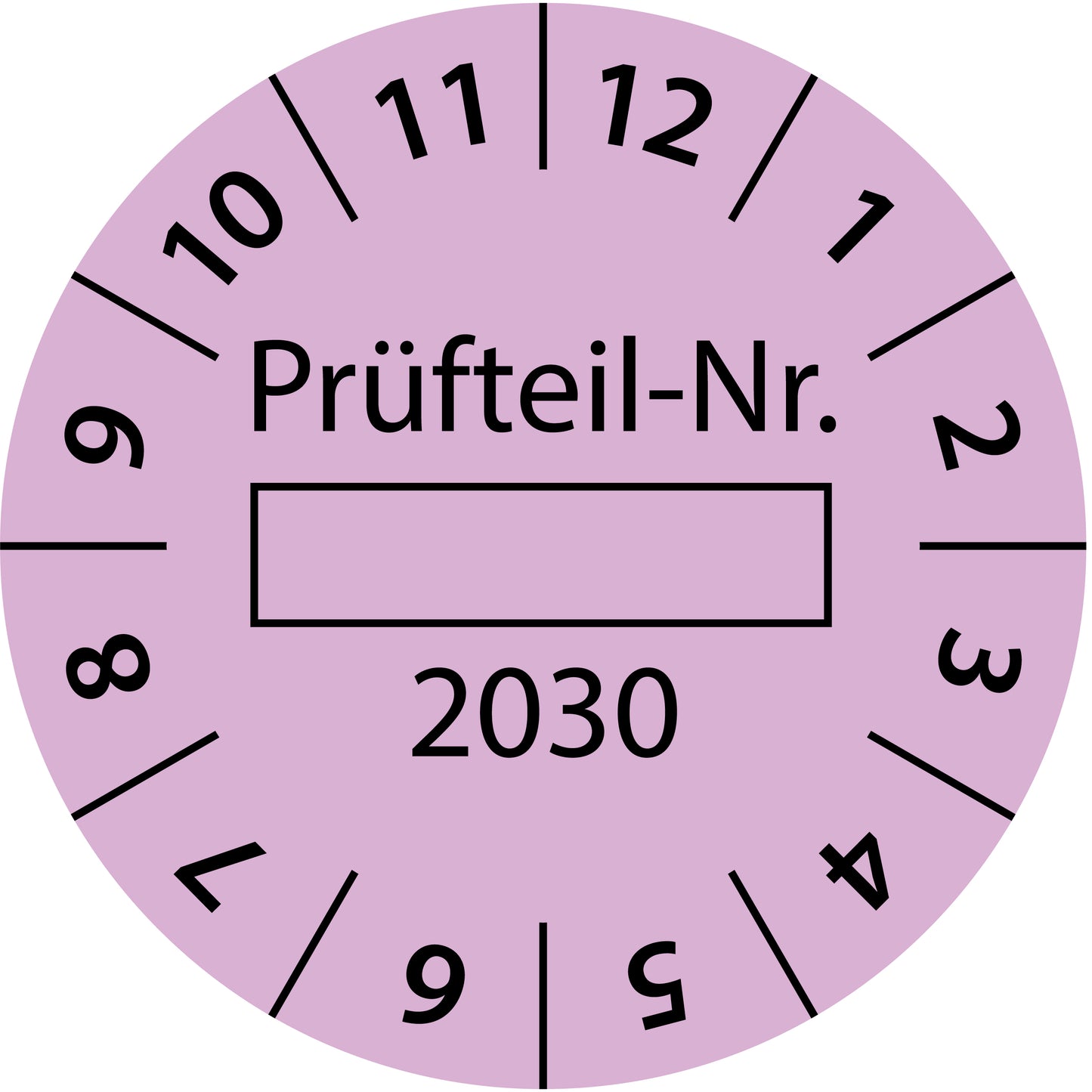 Einjahresprüfetiketten, Prüfteil-Nr. ..., Startjahr: 2030 aus Papier oder Plastik
