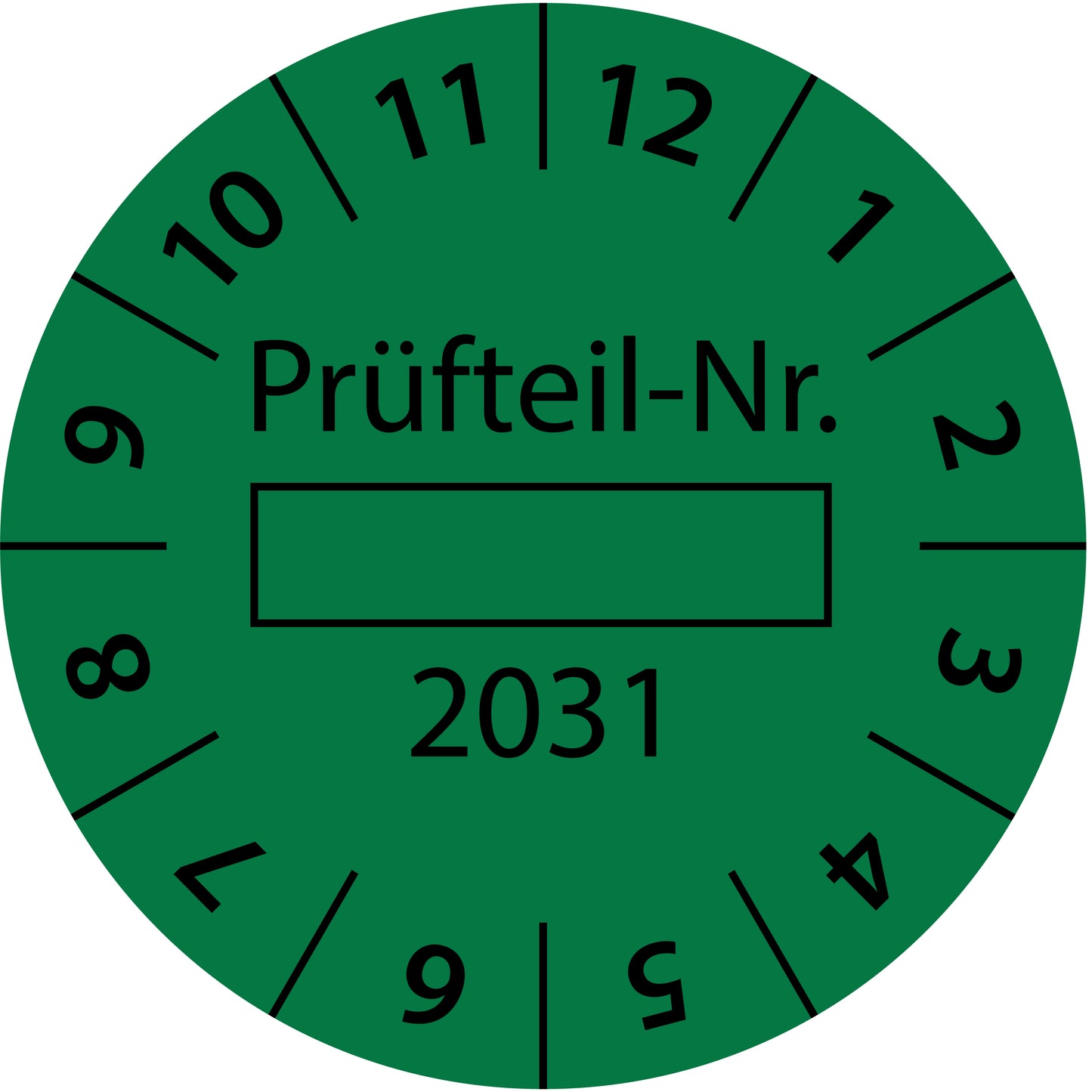 Einjahresprüfetiketten, Prüfteil-Nr. ..., Startjahr: 2031 aus Papier oder Plastik
