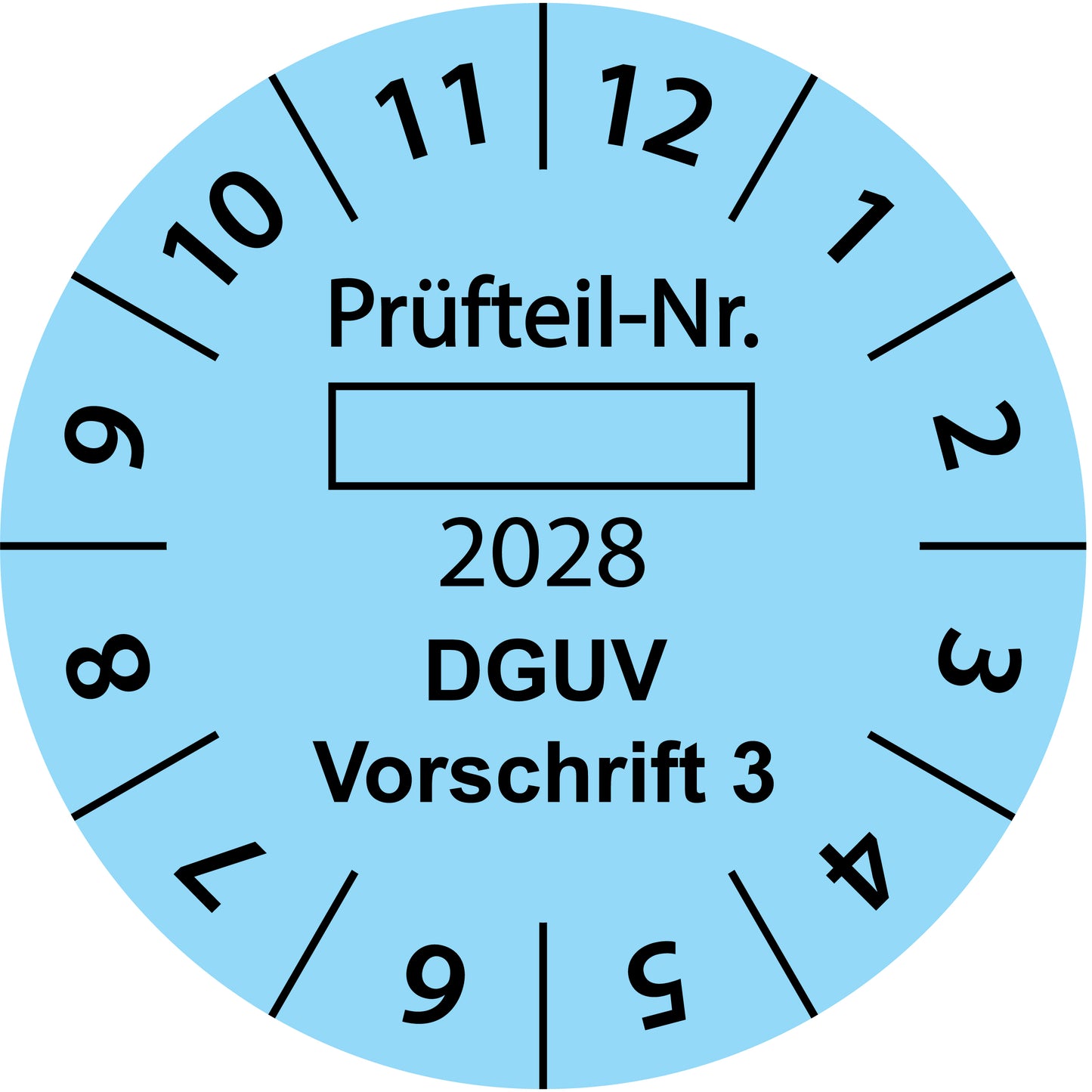 Einjahresprüfetiketten, Prüfteil-Nr. ..., DGUV Vorschrift 3, Startjahr: 2028 aus Papier oder Plastik