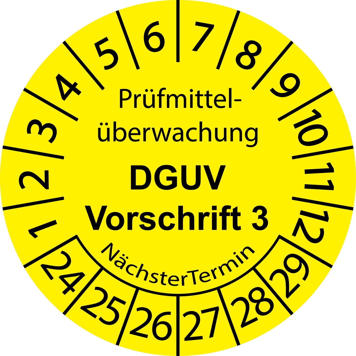 Mehrjahresprüfetiketten, Prüfmittelüberwachung, DGUV Vorschrift 3, Startjahr: 2024 aus Papier oder Plastik