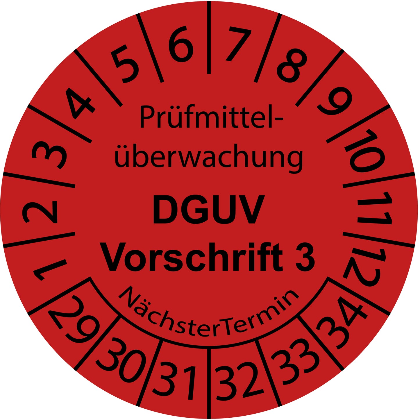 Mehrjahresprüfetiketten, Prüfmittelüberwachung, DGUV Vorschrift 3, Startjahr: 2029 aus Papier oder Plastik