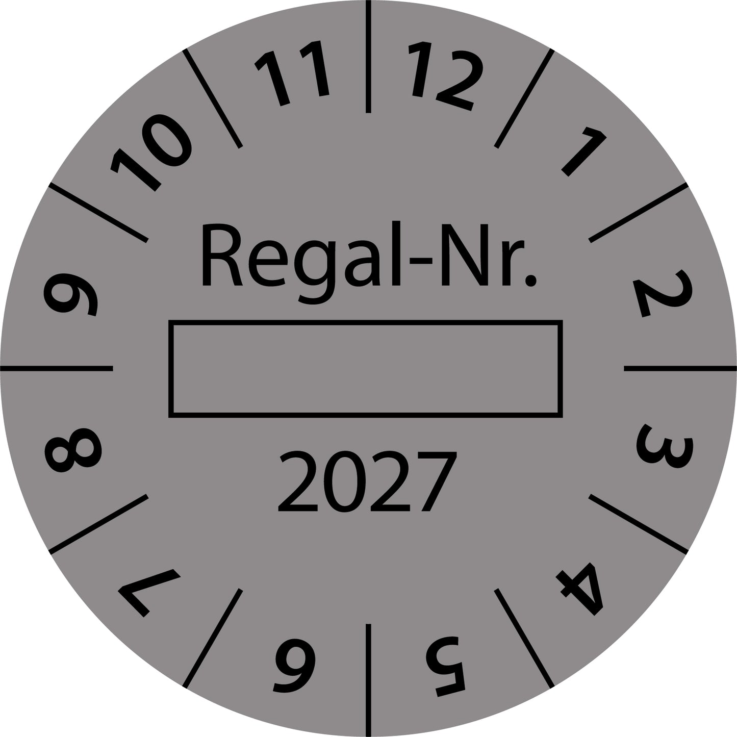 Einjahresprüfetiketten, Regal-Nr. ..., Startjahr: 2027 aus Papier oder Plastik