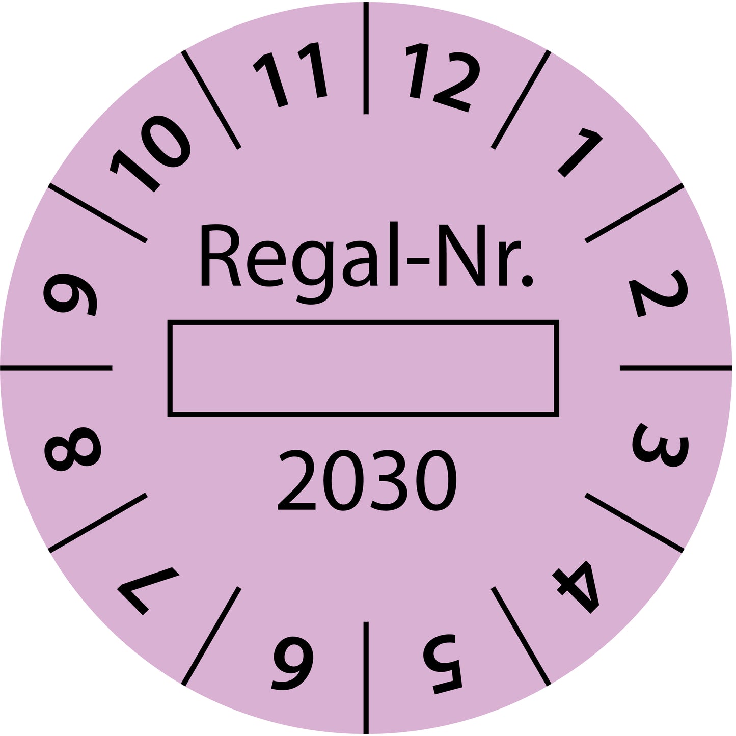 Einjahresprüfetiketten, Regal-Nr. ..., DGUV Vorschrift 3, Startjahr: 2030 aus Papier oder Plastik