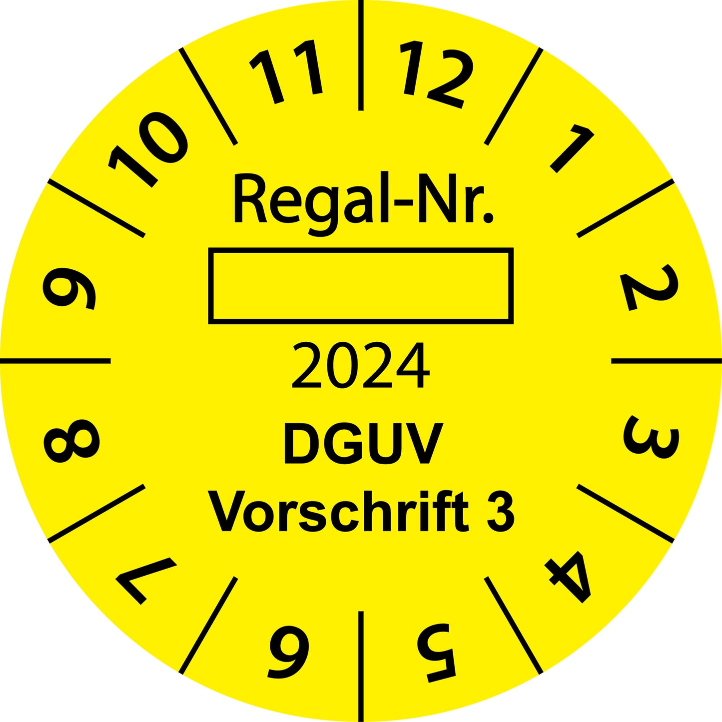 Einjahresprüfetiketten, Regal-Nr. ...., DGUV Vorschrift 3, Startjahr: 2024 aus Papier oder Plastik