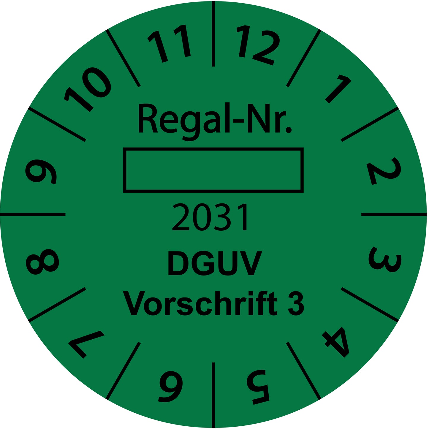 Einjahresprüfetiketten, Regal-Nr. ..., Startjahr: 2031 aus Papier oder Plastik