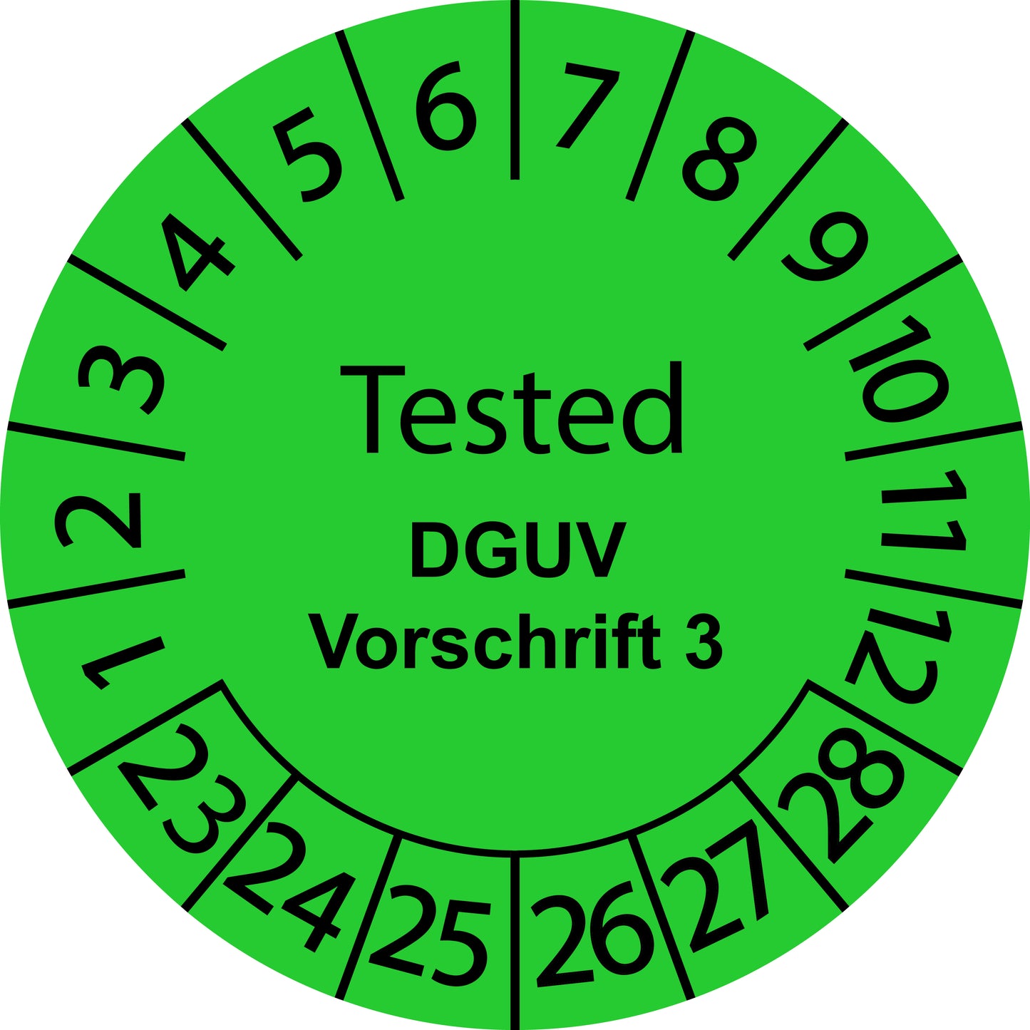 Mehrjahresprüfetiketten, Tested, DGUV Vorschrift 3, Startjahr: 2023 aus Papier oder Plastik