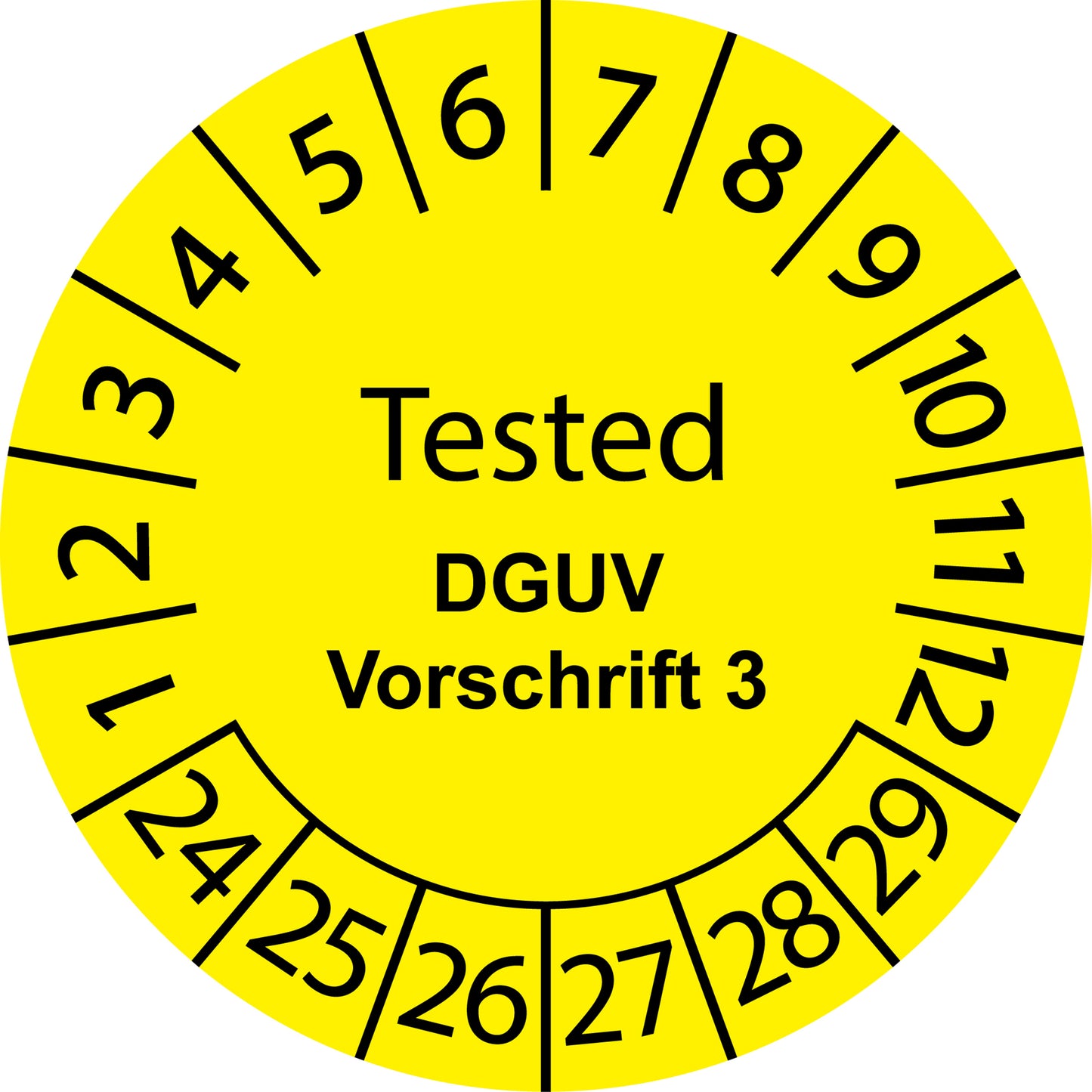 Mehrjahresprüfetiketten, Tested, DGUV Vorschrift 3, Startjahr: 2024 aus Papier oder Plastik
