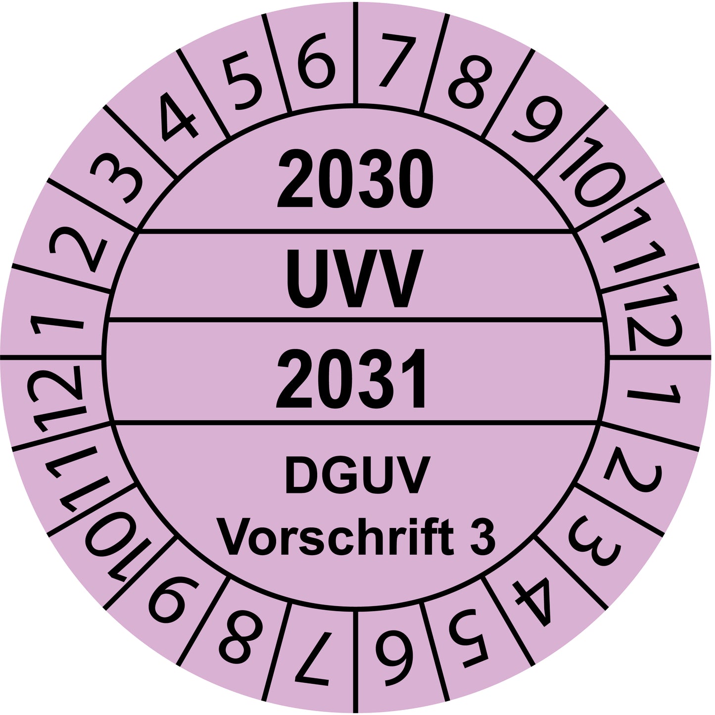 Mehrjahresprüfetiketten, UVV, DGUV Vorschrift 3, Startjahr: 2030 aus Papier oder Plastik