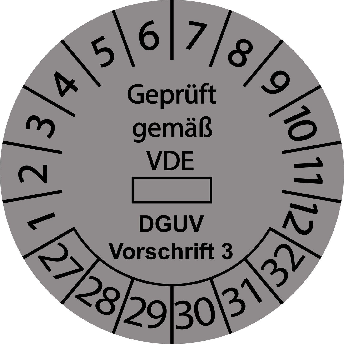 Mehrjahresprüfetiketten, Geprüft gemäß VDE ..., DGUV Vorschrift 3, Startjahr: 2027 aus Papier oder Plastik